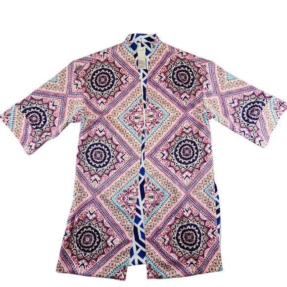 Chico's Reversible Mykonos Medallion Kimono Jacket Topper Size 1 Women Boho Md/8 - Picture 1 of 11